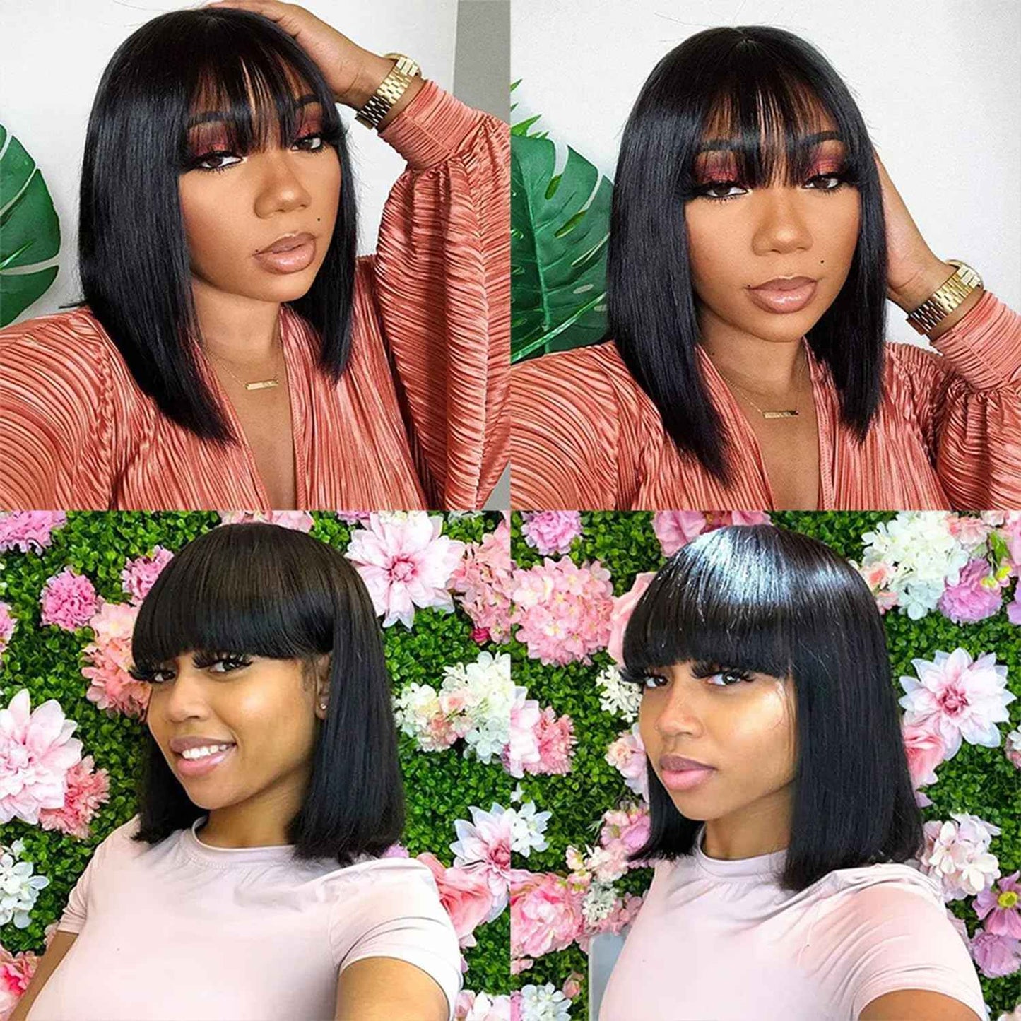 Lusina Bob Wig Human Hair with Bangs Glueless 2x4 HD Lace Colsure Wigs Human, Ready to Go Short Wigs For Women Beginner Friendly (Black, 12 Inch)
