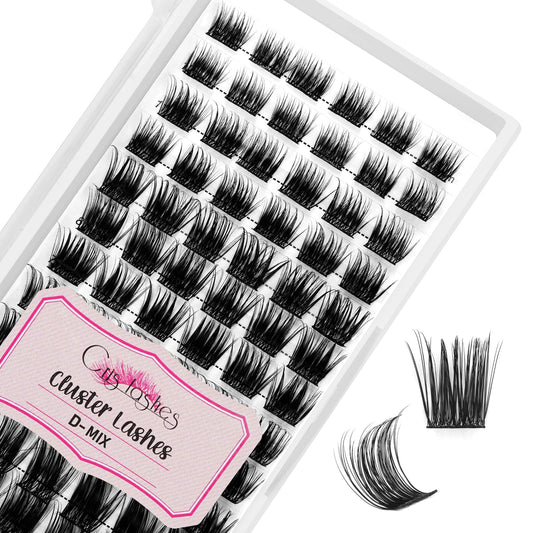 Cluster Lashes, Crislashes DIY Eyelash Extension 13 Rows, D Curl 16mm Individual Cluster Eyelashes Natural Look, 78 pcs Reusable Cluster Eyelash Extensions at Home (F03-D Curl Mix8-16mm)