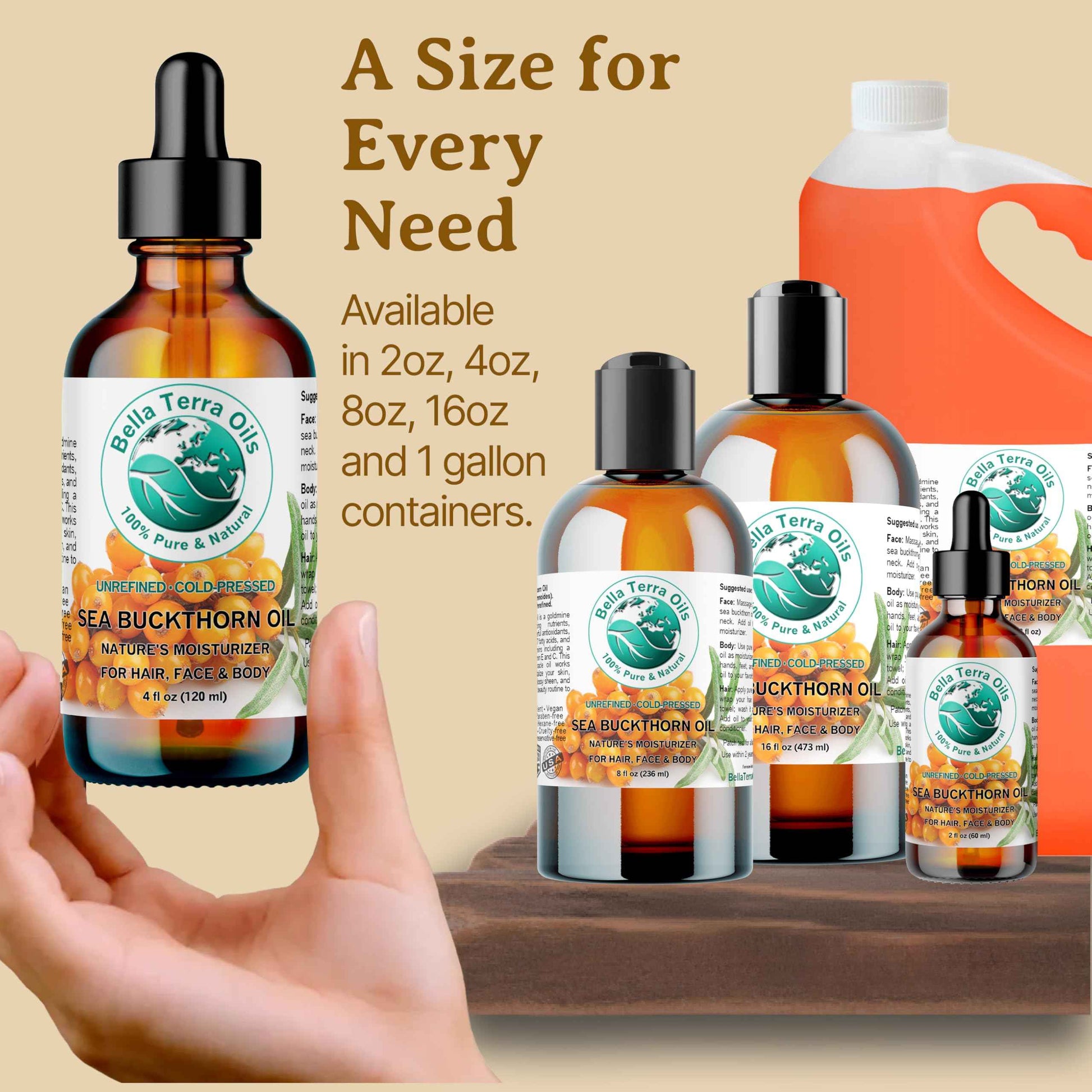 Bella Terra Oils - Sea Buckthorn Oil 8 oz - The Ultimate Elixir from Nature's Bounty, Rich in Flavonoids & Essential Fatty Acids, Gilded Luxe for Your Face
