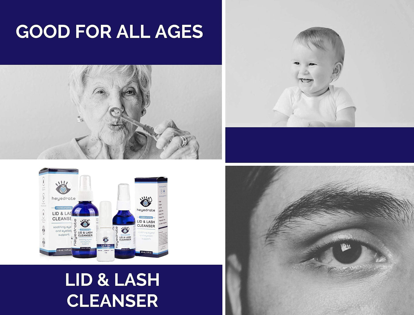 Heyedrate Lid & Lash Cleanser for Stye, Blepharitis, Dry Eyes, Meibomian Gland Dysfunction, Rosacea, and Eye Irritation Relief | Hypochlorous Acid Eyelid Cleanser Spray