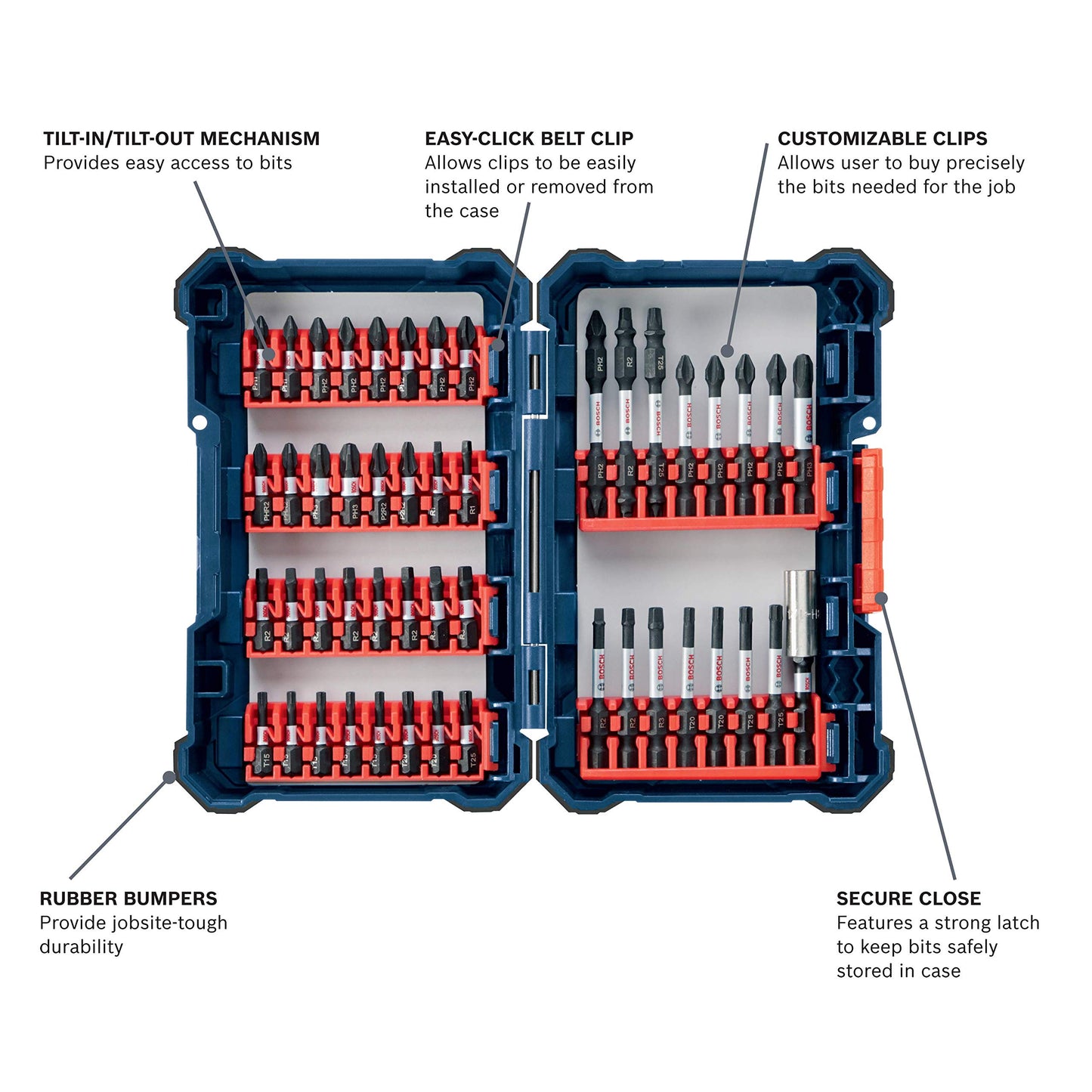 BOSCH SDMS48 48-Piece Assorted Impact Tough Screwdriving Custom Case System Set for Screwdriving Applications