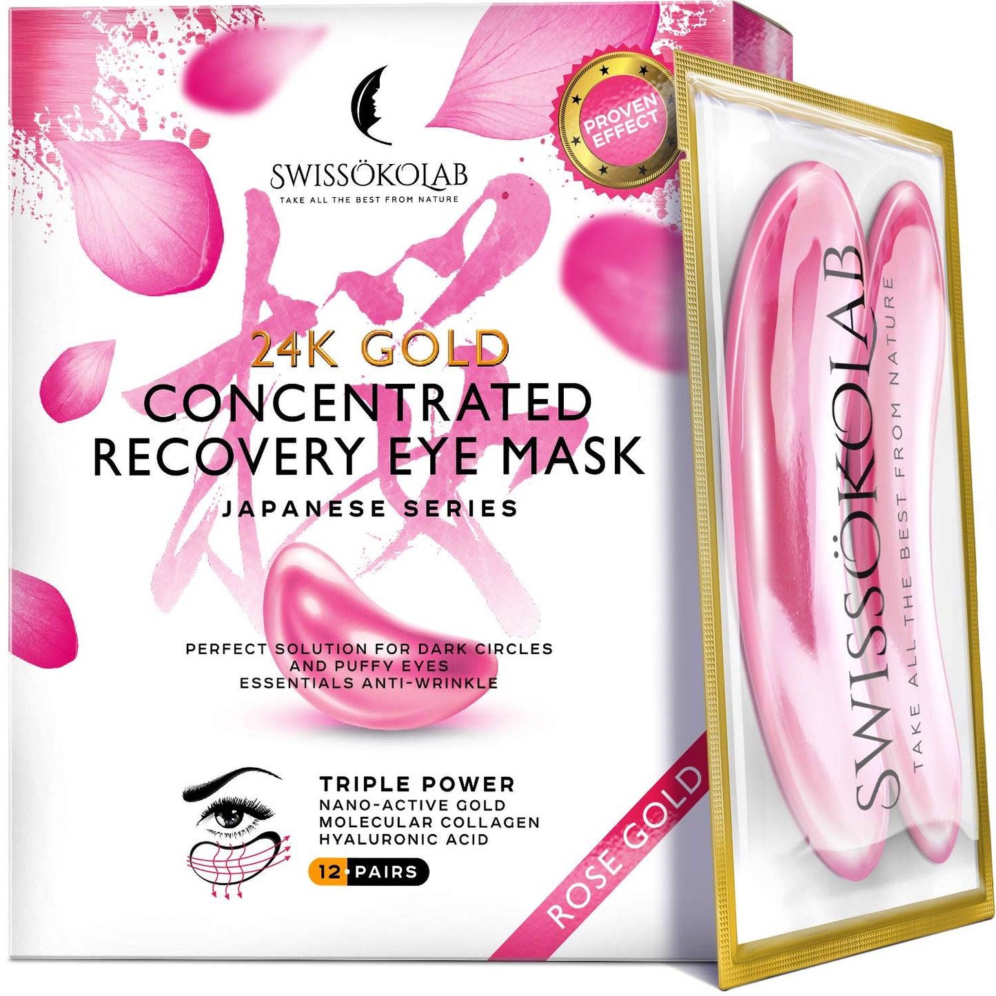 SWISSÖKOLAB Under Eye Patches For Puffy Eyes 24k Gold Eye Mask Dark Circles And Puffiness Collagen Eye Gel Pads Moisturizing & Reducing Wrinkles Anti-Aging Hyaluronic Acid (Japanese Series)