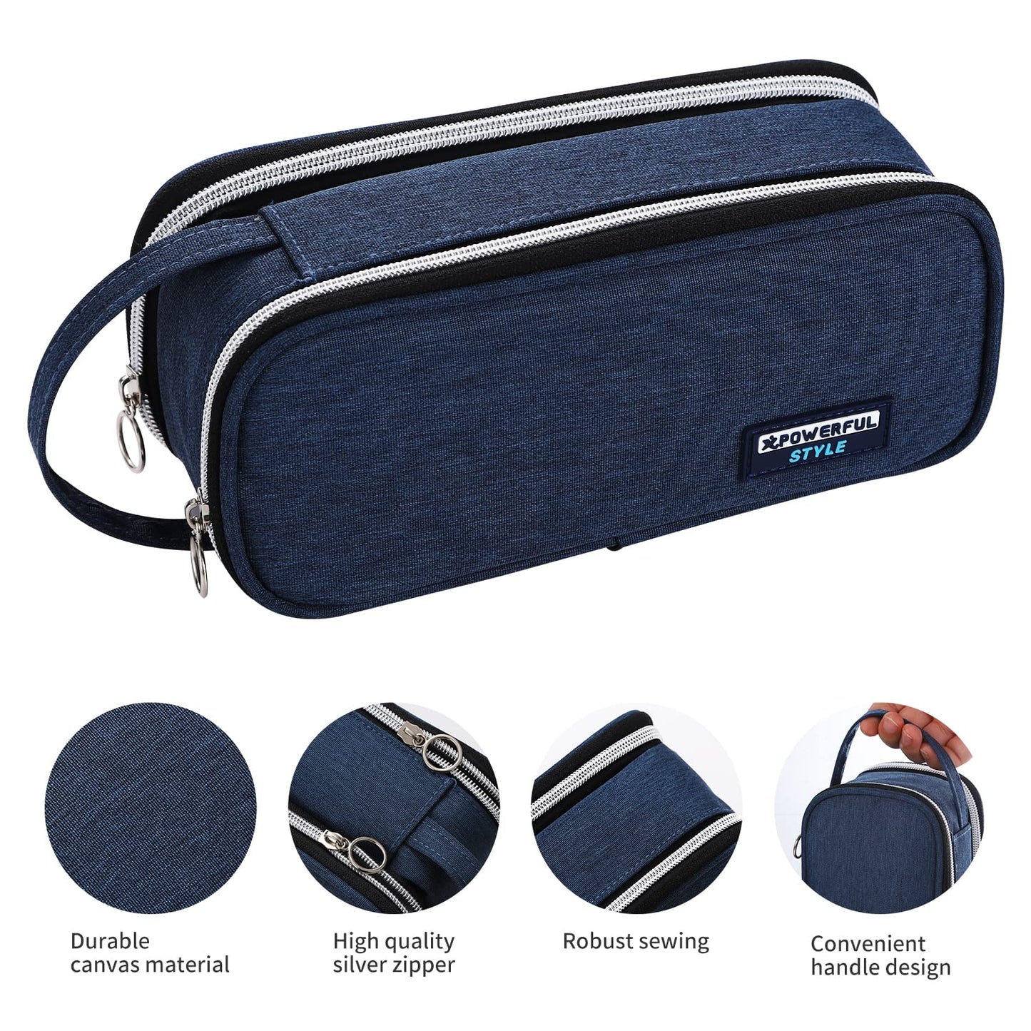 Dugio Large Pencil Case Zipper Pencil Pouch for Boys Adults Kids Aesthetic Pencil Bag Organizer Big Capacity Pen Bag with Handle Portable for School Office Blue