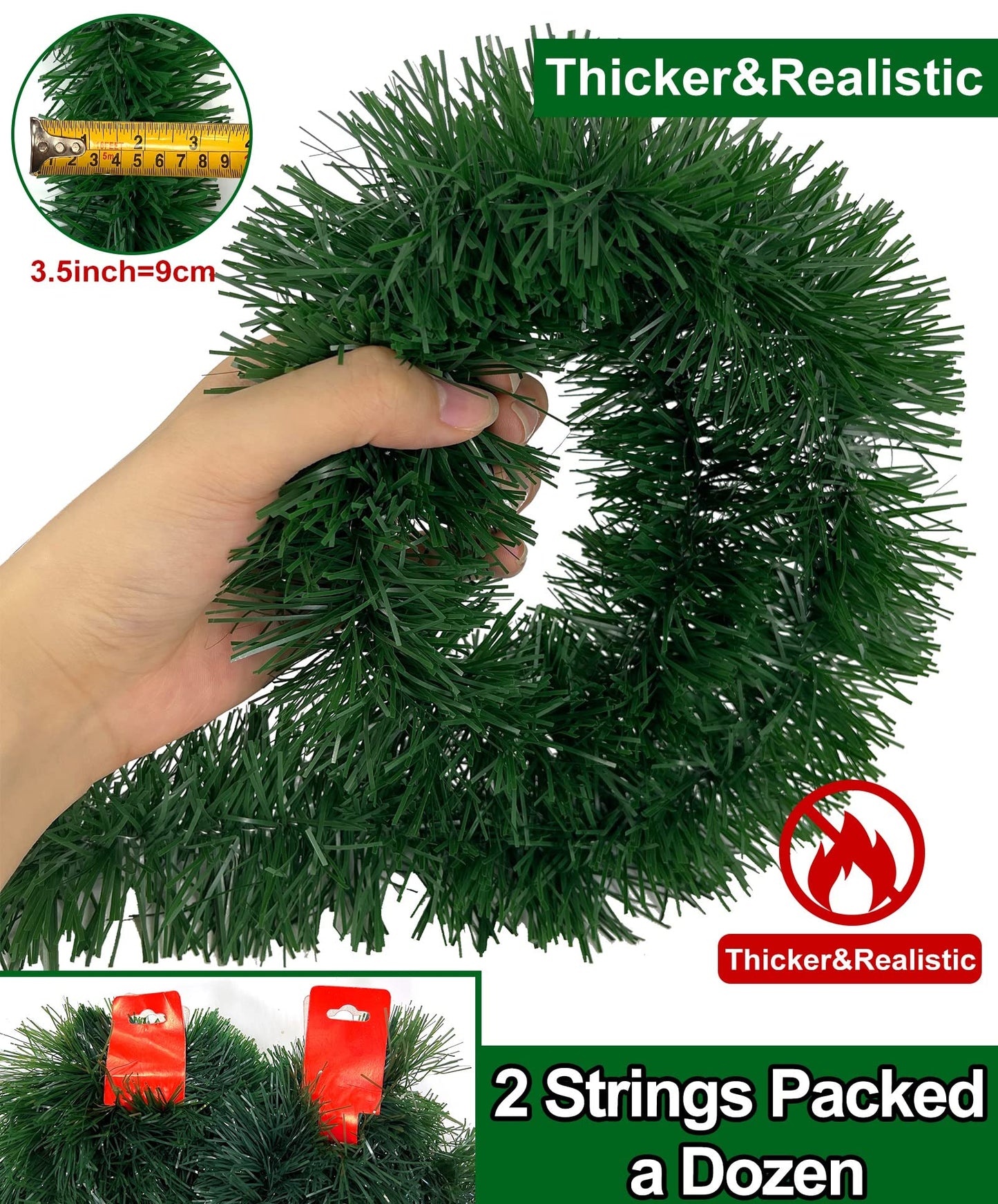 TURNMEON 2 Pack Total 100 Ft Artificial Christmas Garlands Greenery Decorations, Each 50 Ft Soft Green Pine Garland Holiday Christmas Decoration Outdoor Indoor Home Stairs Fireplace Mantle Xmas Party