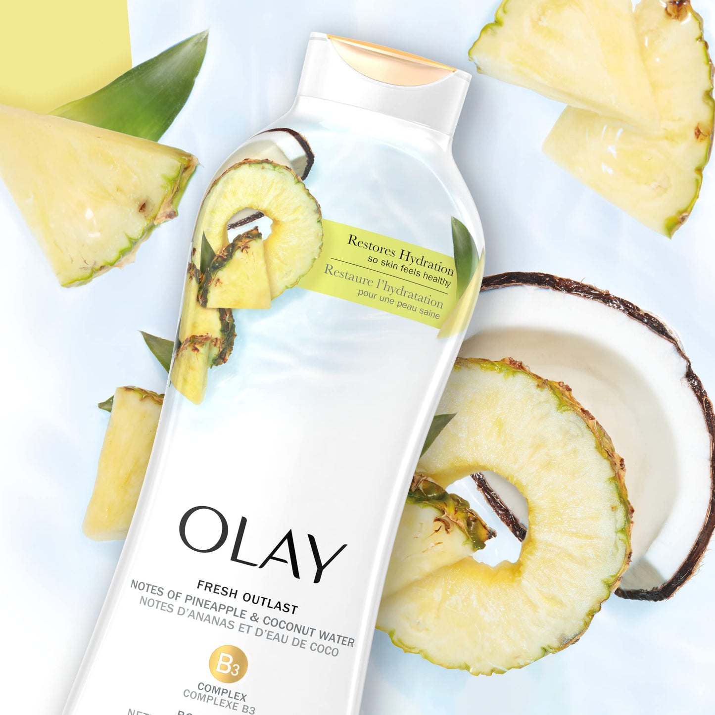 Olay Fresh Outlast Paraben Free Body Wash with Rejuvenating Notes of Pineapple and Coconut Water, 22 fl oz, Pack of 4