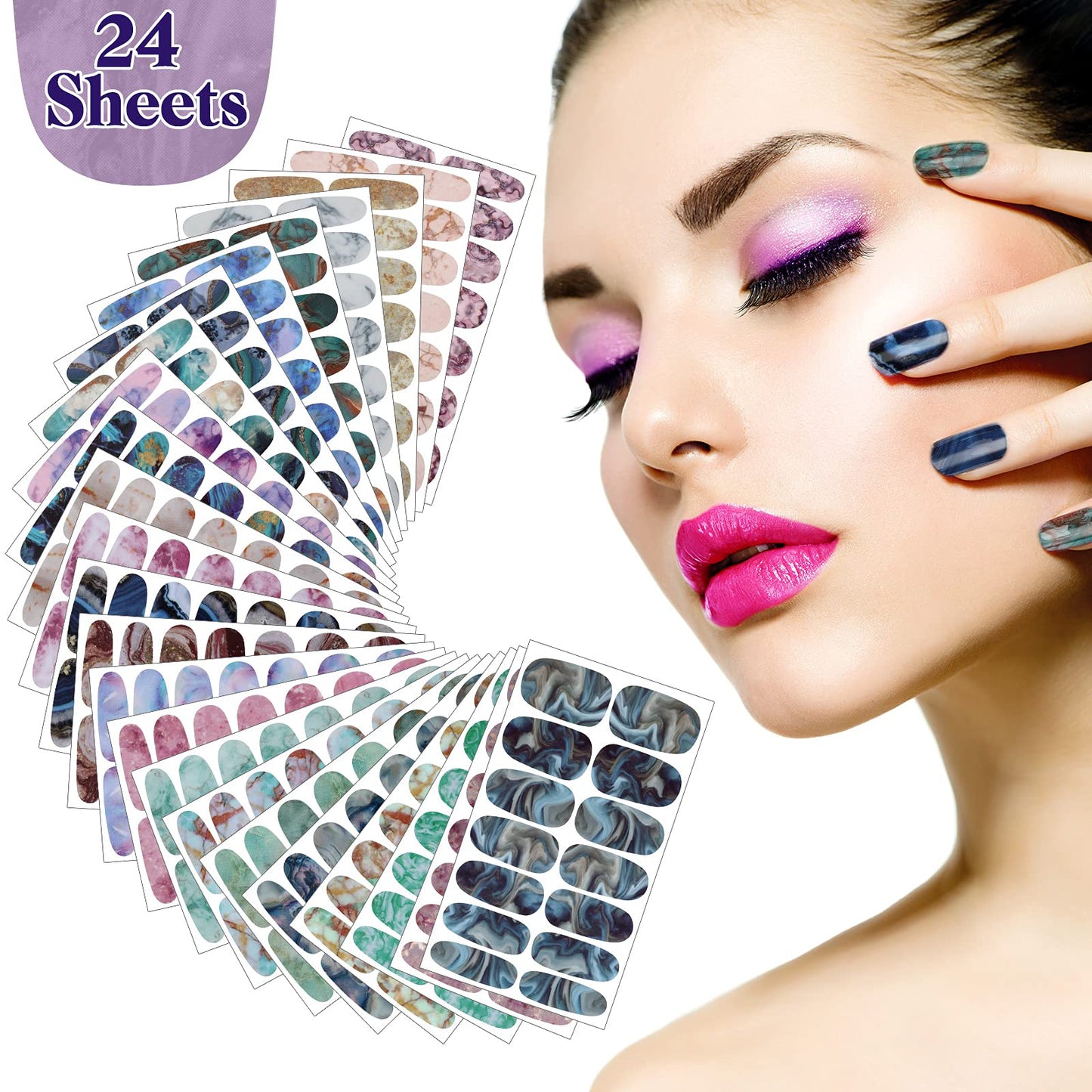 Maitys 336 Pieces 24 Sheets Full Wrap Nail Polish Strips Stickers Self-Adhesive Gel Nail Strips Art Decals with Nail File for Women DIY Nail Decorations(Retro Style)