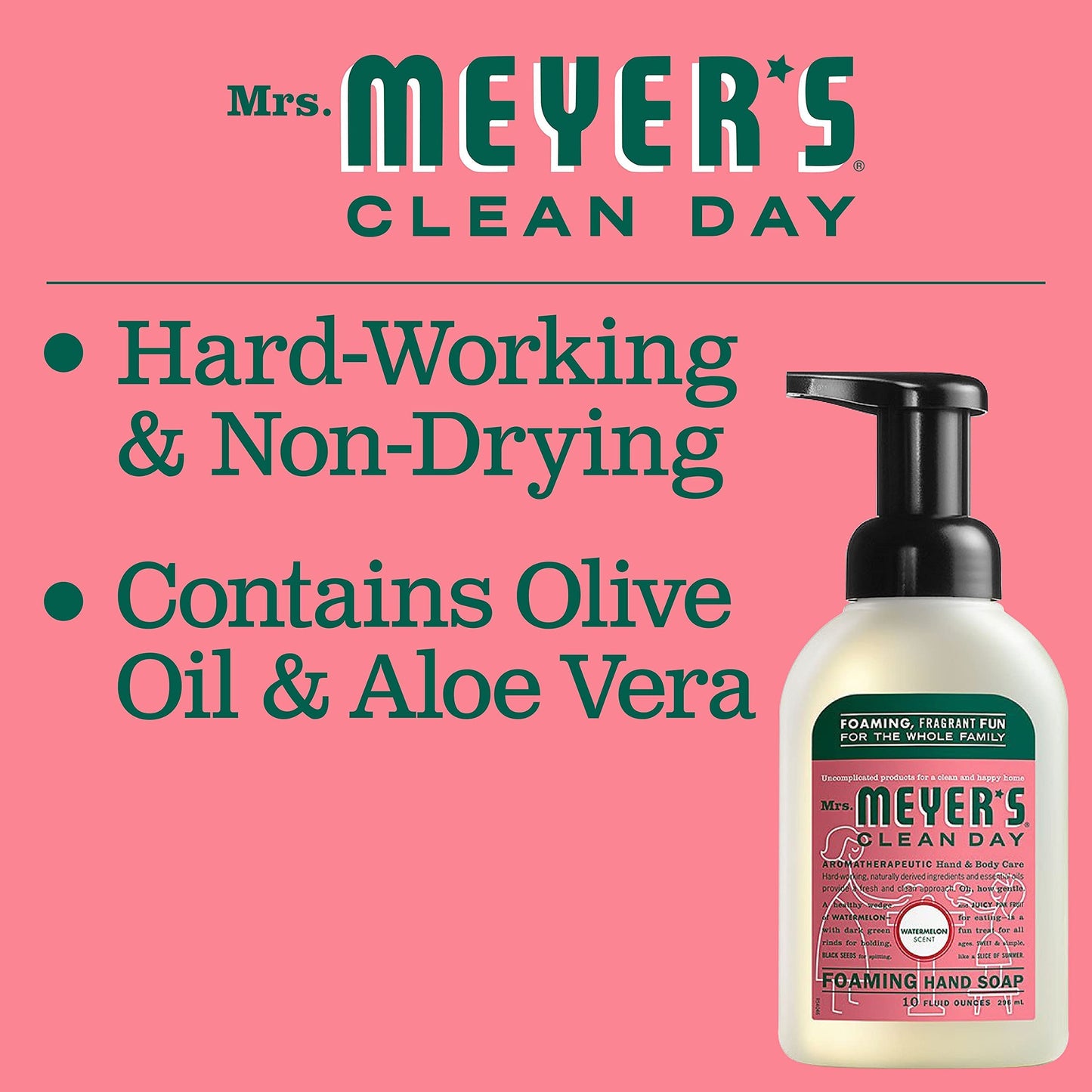 MRS. MEYER'S CLEAN DAY Foaming Hand Soap, Watermelon Scent 10 Fl oz (Pack of 4)