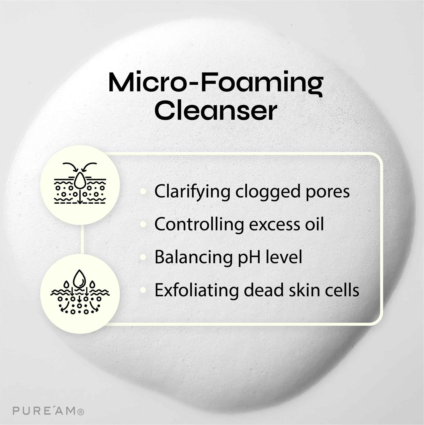 PURE'AM - Gentle Face Wash with Amino Acids, Salicylic Acid - 4.05 Fl.oz, 120ml - Korean Face Cleanser - Clarifying, Foaming, Deep Pore Cleaning, pH Balancing, Oil Control - Authentic Korean Skin Care