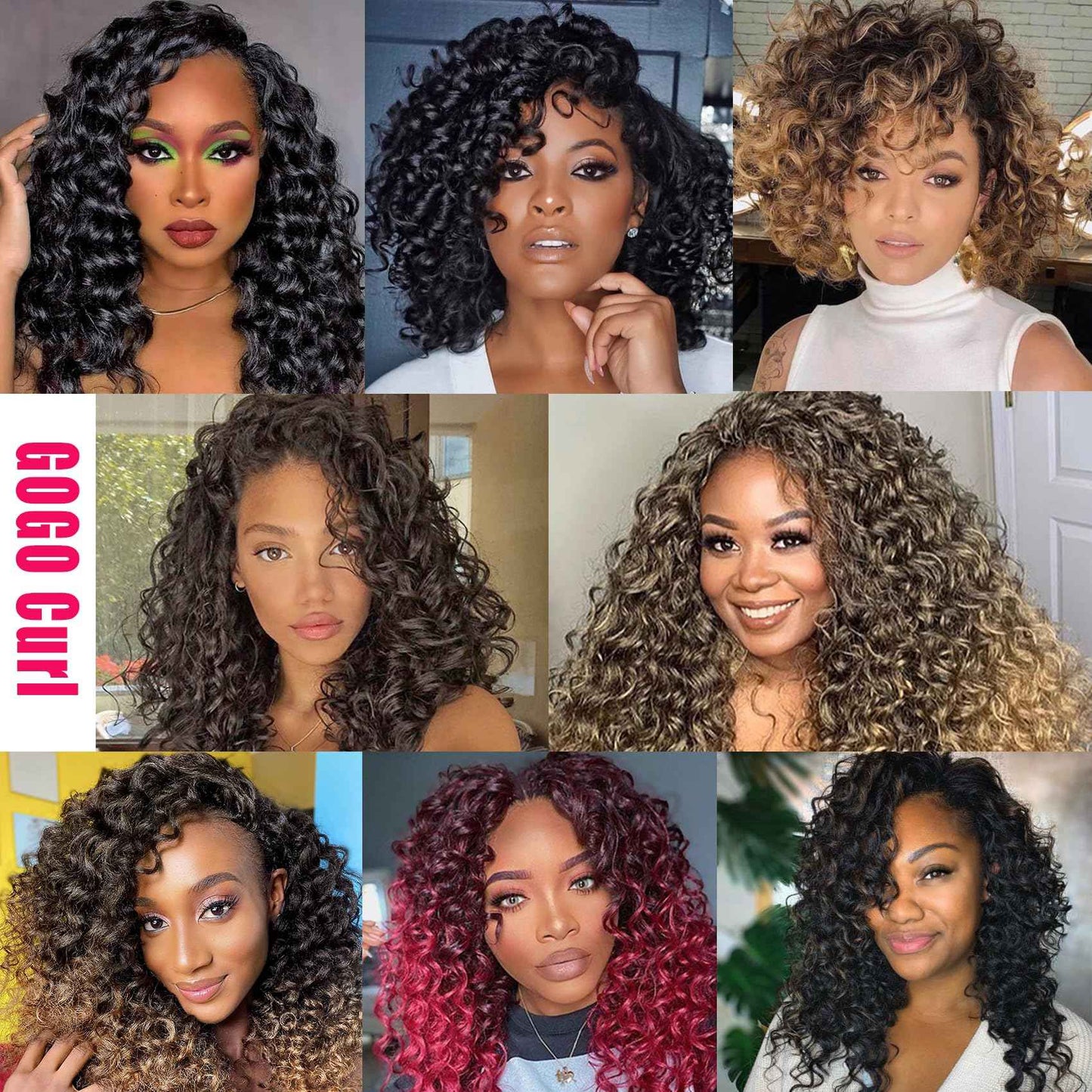 7 Packs GoGo Curl Crochet Hair 18 Inch Long Curly Crochet Hair for Women Beach Curl Water Wave Deep Twist Crochet Braids Synthetic Braiding Hair Extensions (18 Inch, 1B)