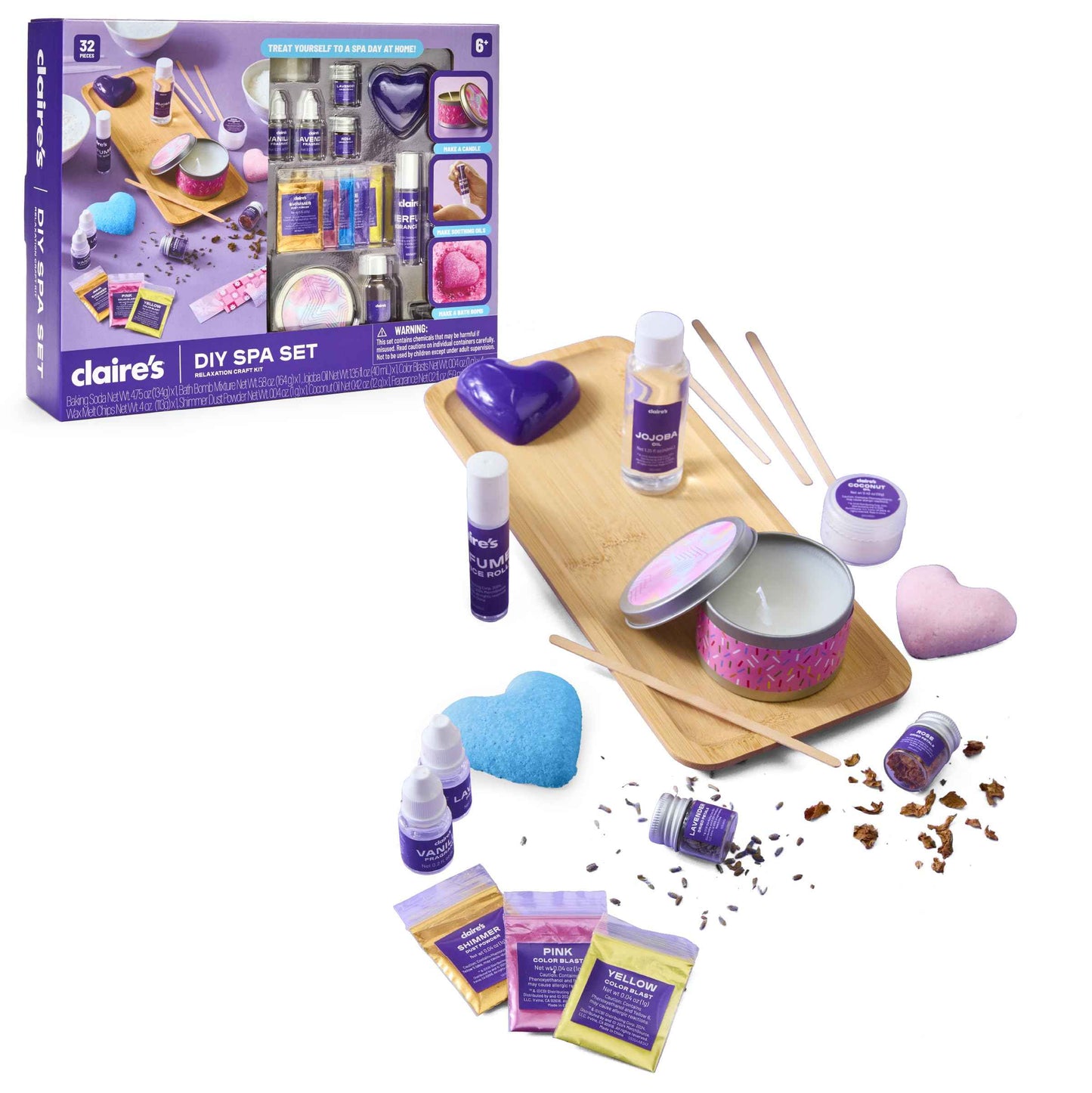 Claire's DIY Bath Bomb & Scented Candle Making Set, 32-Piece Spa Craft Kit, Make Your Own Soothing Oils & Perfume Fragrance, Kids Toys, Science Beauty Project Activity, Arts & Crafts Gift for Ages 6+