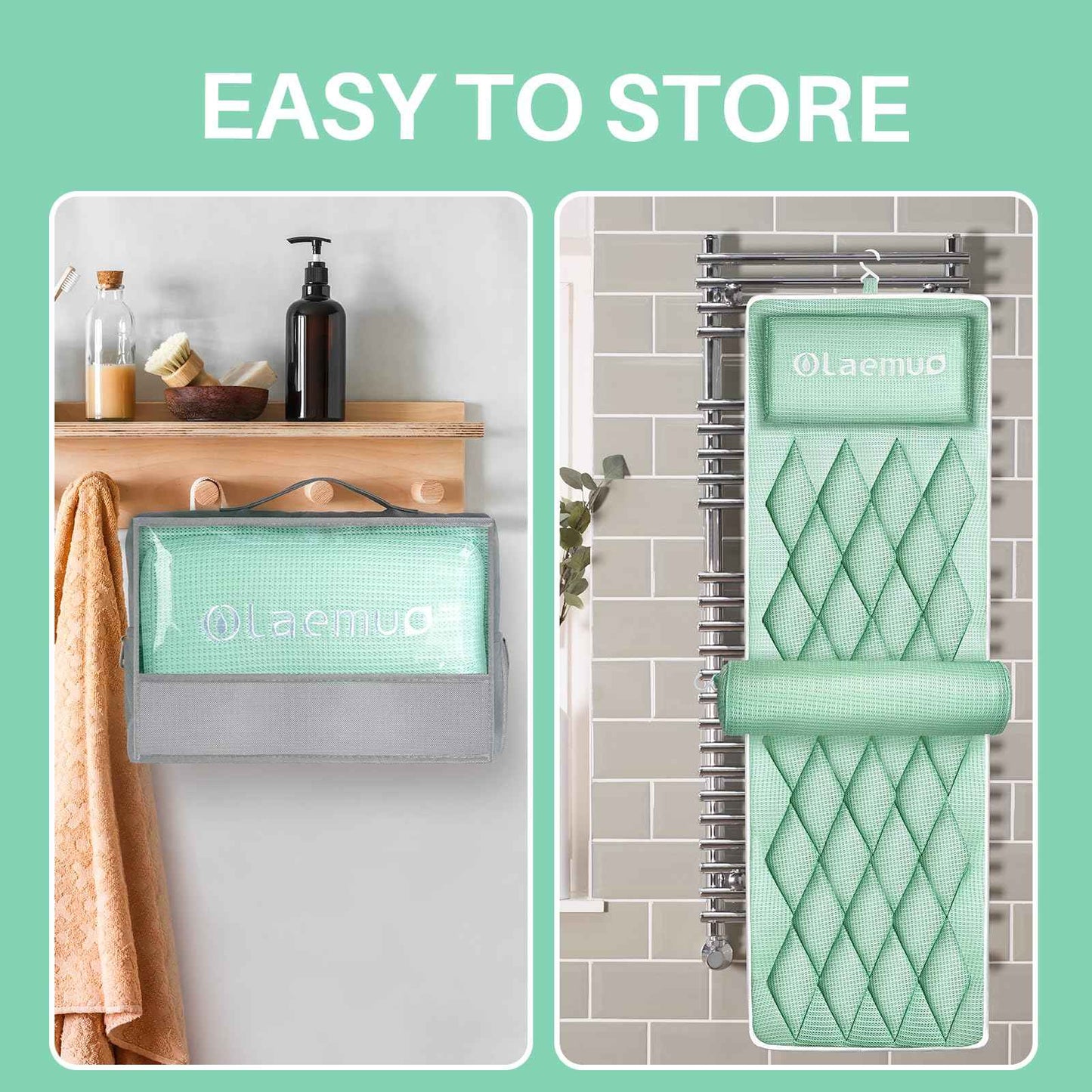 Full Body Bath Pillow Bathtub Pillows-Removable Lumbar Cushion with 17 Non-Slip Suction Cups 4D Air Mesh Fit Any Tub Luxury Bathroom Accessories-Green