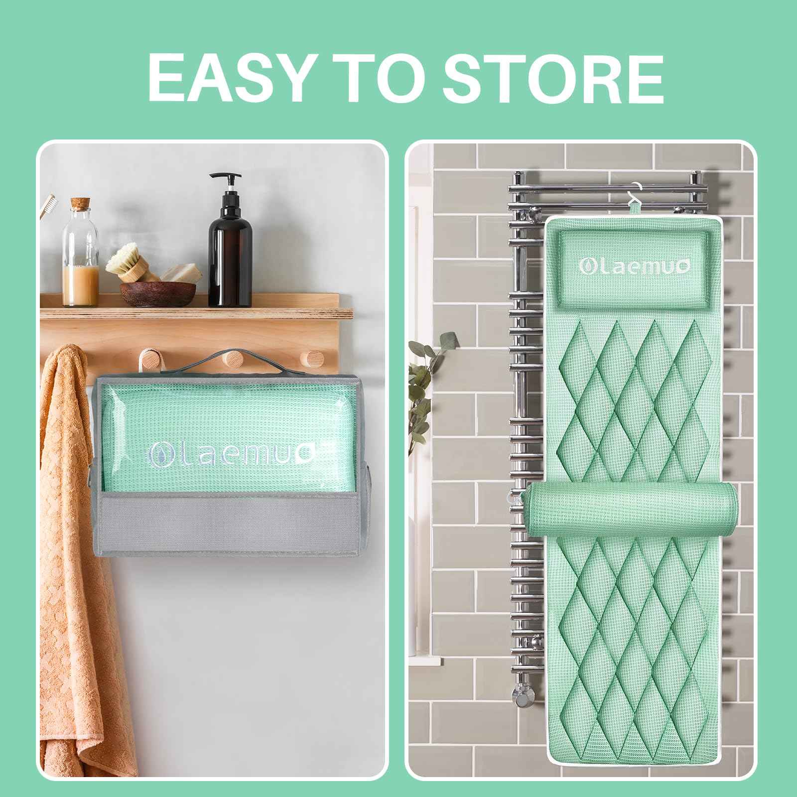 Full Body Bath Pillow Bathtub Pillows-Removable Lumbar Cushion with 17 Non-Slip Suction Cups 4D Air Mesh Fit Any Tub Luxury Bathroom Accessories-Green