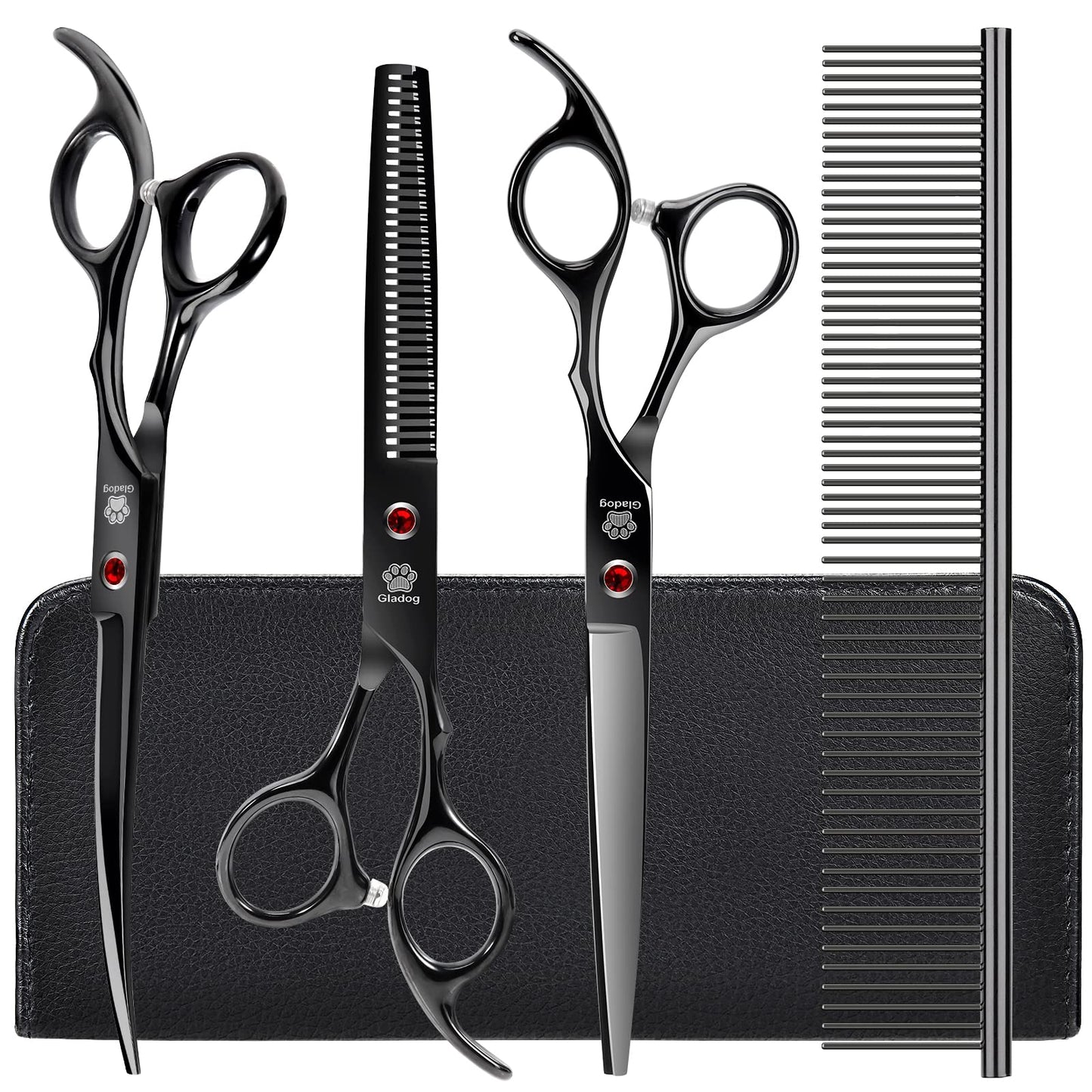 Dog Grooming Scissors Kit with Safety Round Tips, GLADOG Professional 5 in 1 Grooming Scissors for Dog and cat