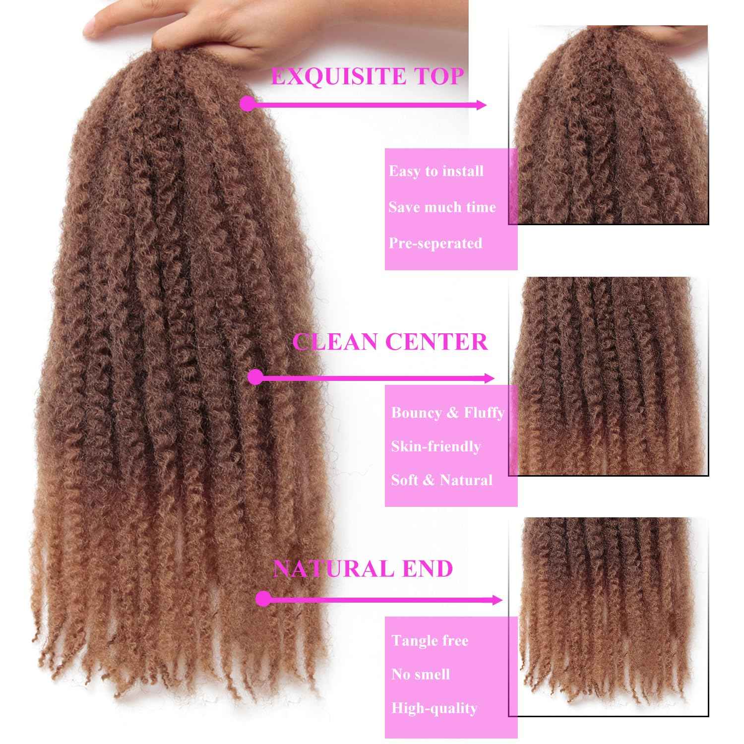 Marley Twist Braiding Hair 24 Inch 8 Packs – Fluffy&Tangle-Free Cuban Twist Hair for Braiding, Natural Look Synthetic Long-Lasting Spring Afro Kinky Twist Hair Extensions (33/27)