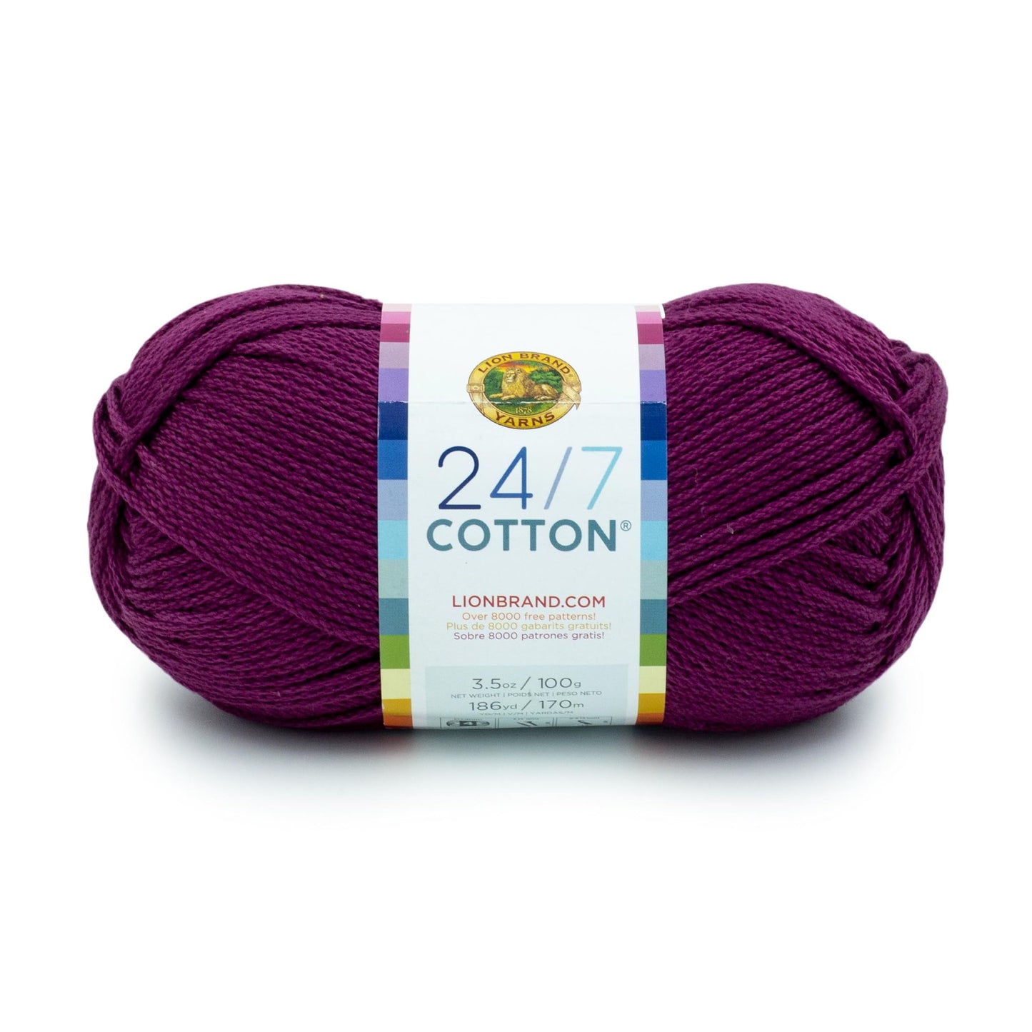 Lion Brand 24/7 Cotton Yarn, Lightweight Yarn for Knitting, Crocheting, and Crafts, Beets, 1 Pack