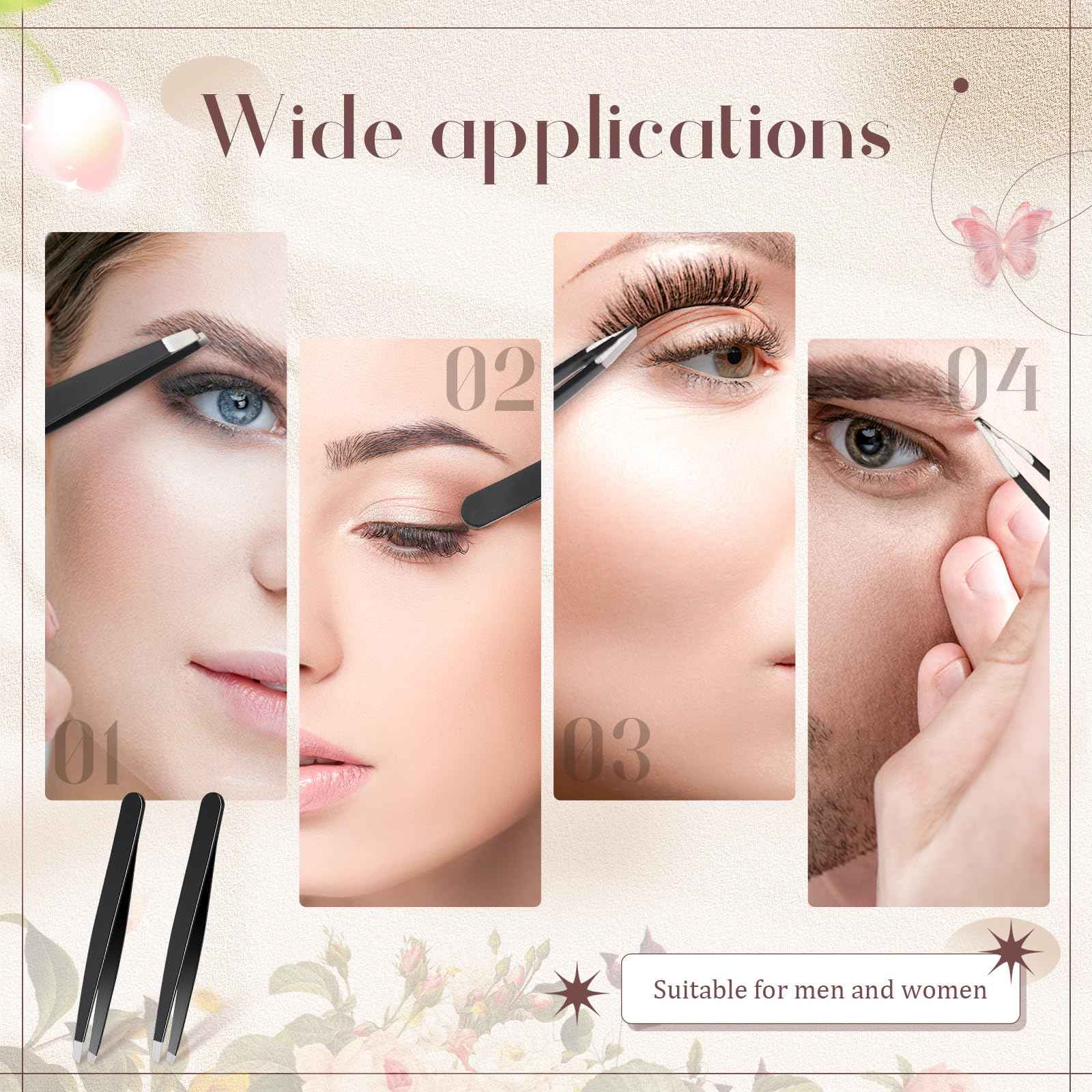 Lasnten 64 Pieces Eyebrow Tweezers for Women Men Slanted Precision Stainless Steel Tweezers Facial Hair Removal Ingrown Hair Eyelash Extension Plucking Blackhead(Black)