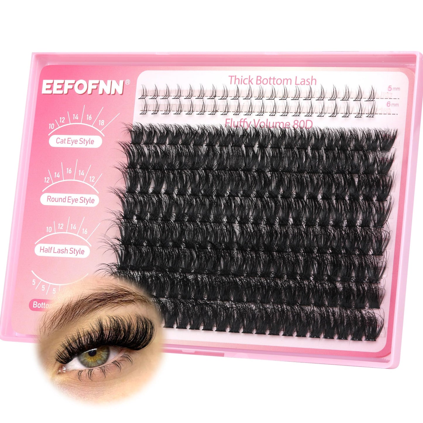 Eefofnn Lash Clusters Wispy Individual Lashes Fluffy Eyelash Clusters with Bottom Lashes 80D Natural Cluster Eyelash Extensions 10-18 mm D Curl Lash Extensions For Beginners