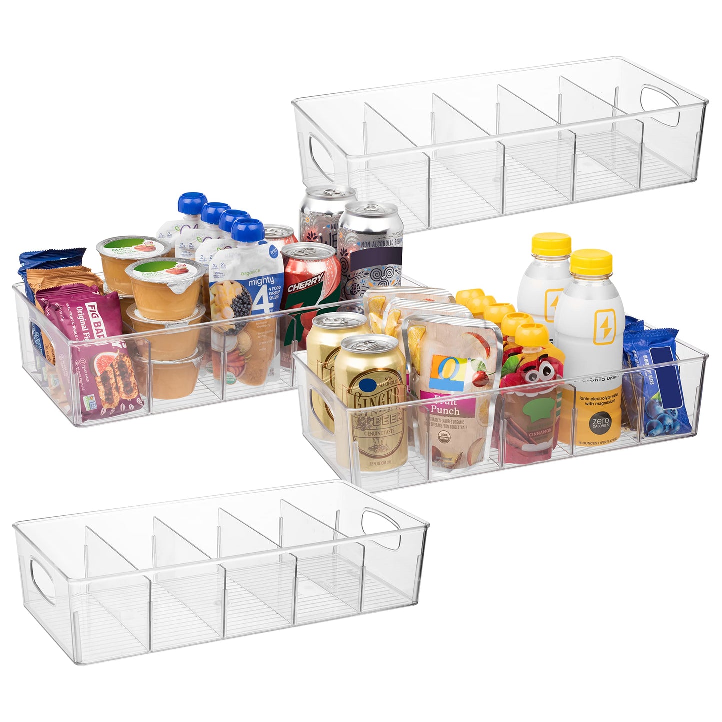 ClearSpace Plastic Pantry Organization and Storage Bins with Removable Dividers – 4 Pack XL Perfect Kitchen Organization or Kitchen Storage – Refrigerator Organizer Bins, Cabinet Organizers