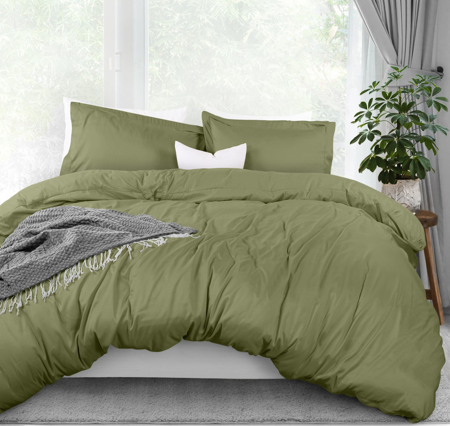 Utopia Bedding Duvet Cover Queen Size - 1 Duvet Cover with 2 Pillow Shams - 3 Pieces Bedding Duvet Cover with Zipper Closure - Soft Brushed Microfiber, 90 X 90 Inches (Queen, Olive)