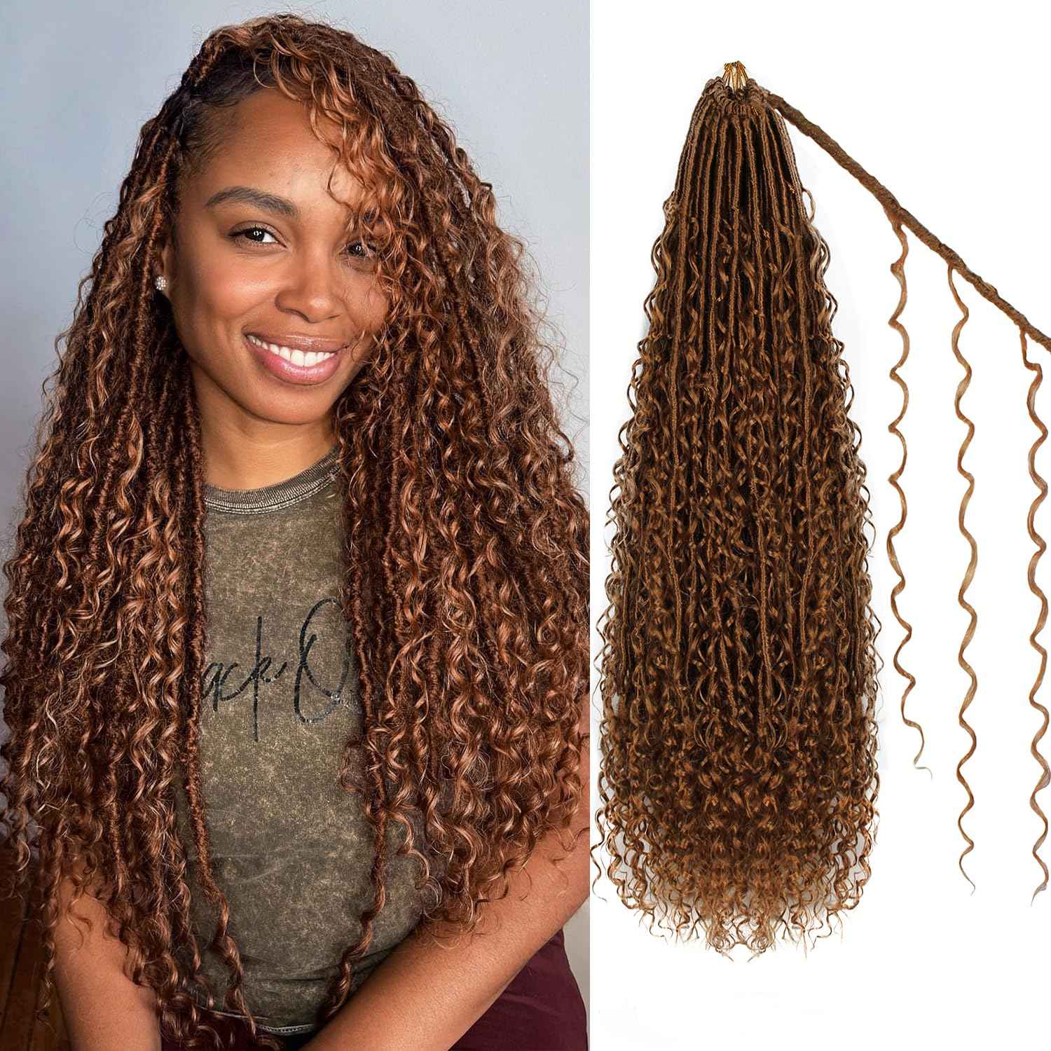 Haftaluv Boho Faux Locs Crochet Hair 9 Packs Long Goddess locs 30 Inch Boho Soft Locs With Curly Ends Pre Looped Bohemian River Loc Crochet Hair For Women (30 inch,#30)