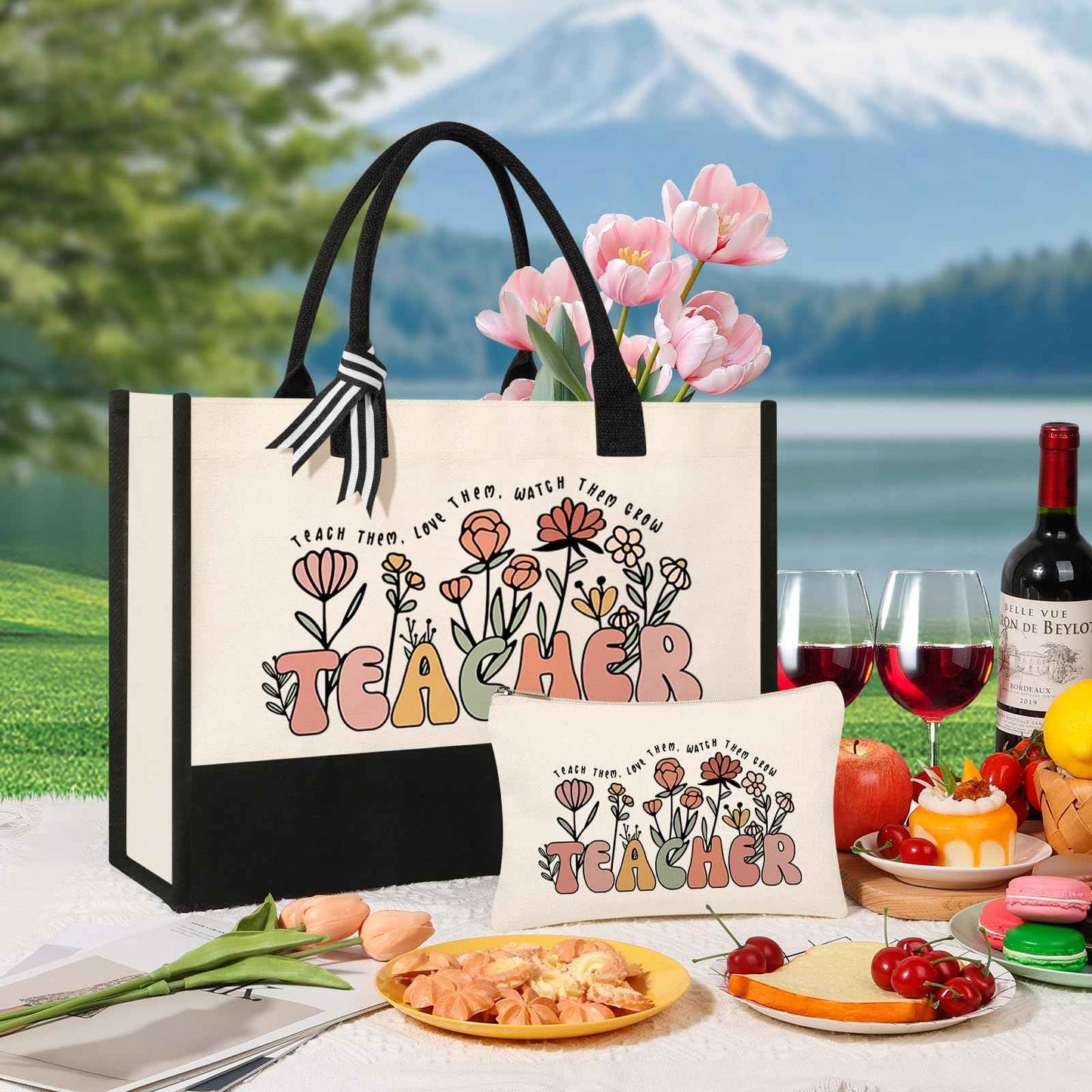 Canvas Tote Bag Makeup Bag for Women - Personalized Teacher Appreciation Gifts