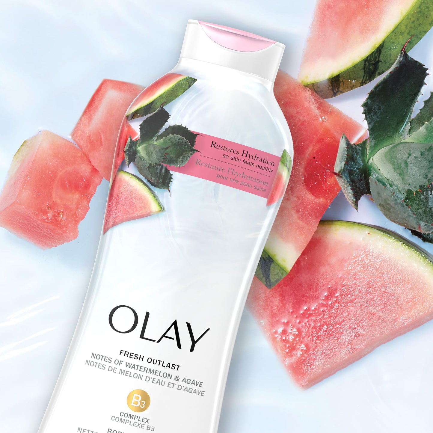 Olay Fresh Outlast Notes of Watermelon & Agave Body Wash, 22 fl oz (Pack of 4)