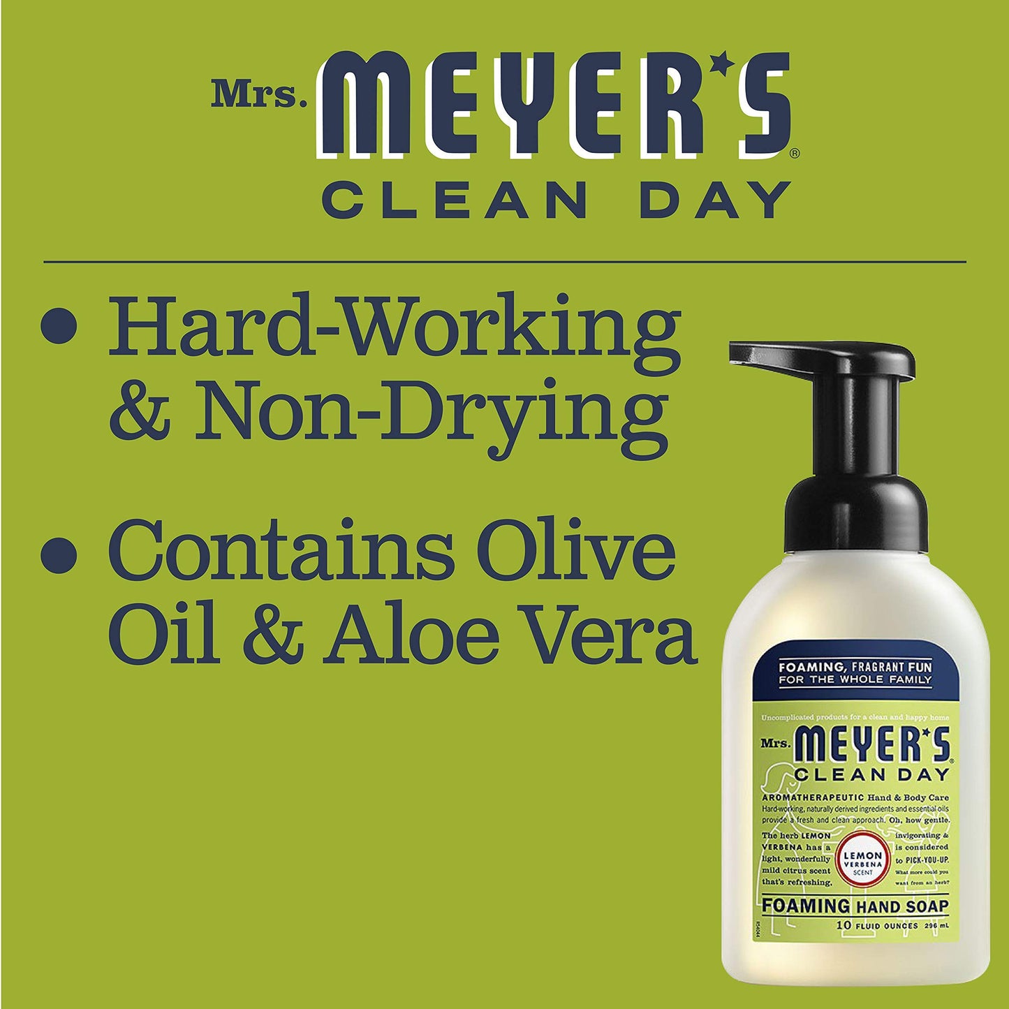 MRS. MEYER'S CLEAN DAY Foaming Hand Soap, Lemon Verbena, 10 Fl Oz (Pack of 4)