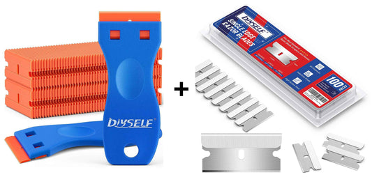 DIYSELF 2 Pack Plastic Razor Blade Scraper, 100PCS Plastic & Metal Razor Blades