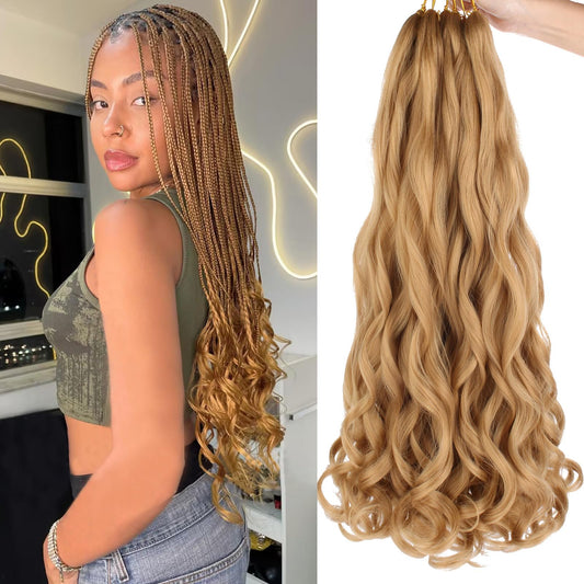 COOKOO 18 Inch Pre Stretched Bouncy Braiding Hair 9PCS Premium Honey Golden French Curl Braids Hair 65g/pack Loose Wave Spiral Curl Braids with Curly Ends for Black Women 27#