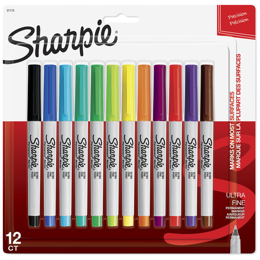 Sharpie Permanent Markers, Ultra Fine Point, Assorted Colors, 12 Count