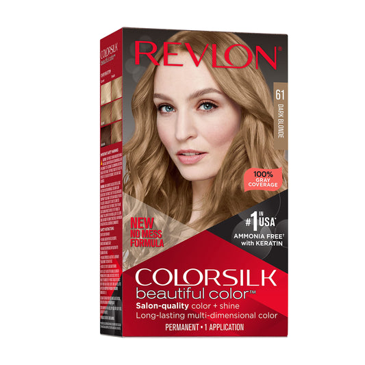 Revlon Colorsilk Beautiful Color Permanent Hair Color, Long-Lasting High-Definition Color, Shine & Silky Softness with 100% Gray Coverage, Ammonia Free, 061 Dark Blonde, 1 Pack