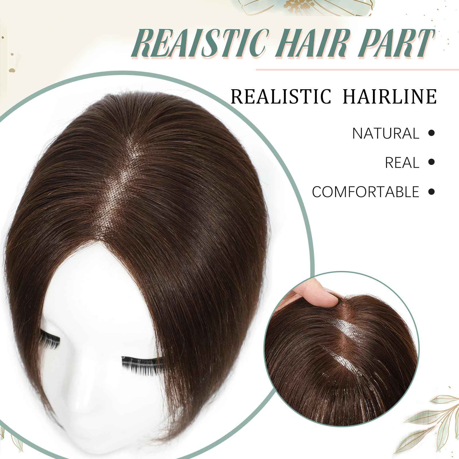 Real Human Hair Topper for Women with Thinning Hair 360 No Bangs Upgrade Lace Base Hand Hair-Tied Pieces for Women (Brown, 10Inch)