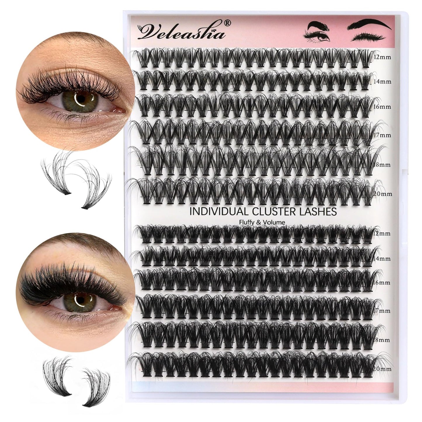 Veleasha Lash Clusters 240PCS Individual Lashes 30D+50D-9-16MIX Eyelash Clusters D Curl Clusters Lashes Fluffy Cluster Eyelash Extensions False Eyelashes DIY Eyelash Extension at Home(30D+50D,12-20mm)