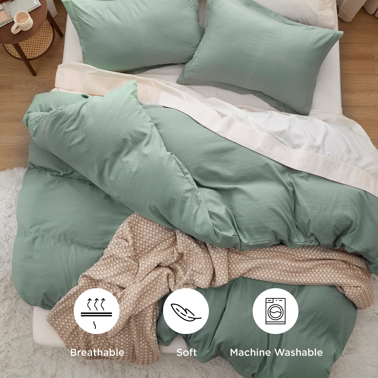 Bedsure Sage Green Twin Duvet Cover Set - Soft Prewashed Duvet Cover Twin Size, 2 Pieces, 1 Duvet Cover 68x90 Inches with Zipper Closure and 1 Pillow Sham, Comforter Not Included