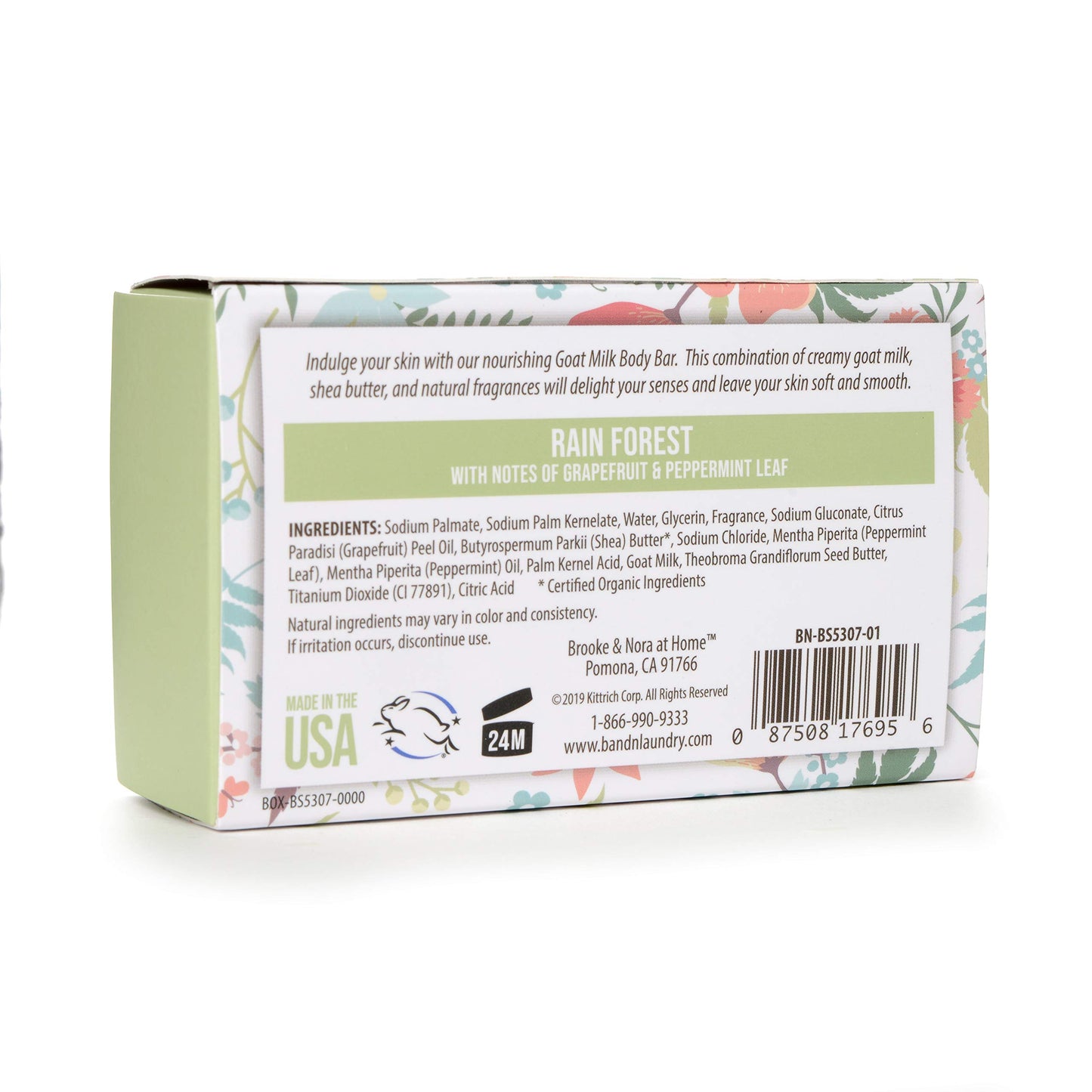 B&N All Natural Brooke & Nora at Home Goat Milk Moisturizing Body Bar, Rainforest