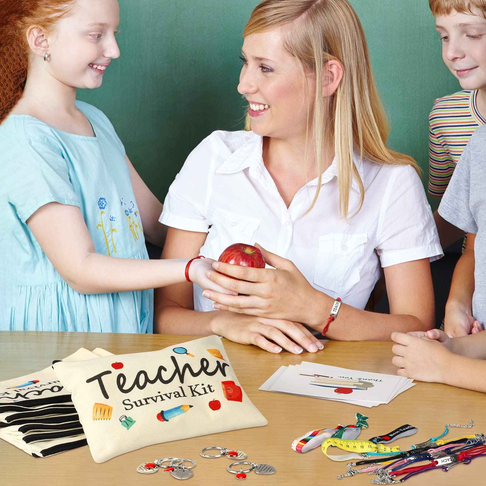 Amylove 20 Sets Christmas Teacher Gifts Bulk, Teacher Makeup Bags, Bracelets, Hair Ties, Cards, Keychains Xmas Stocking Stuffers Valentine's Day Appreciation Gifts