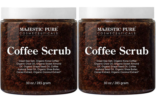 Majestic Pure Arabica Coffee Scrub - All Natural Body Scrub for Skin Care, Stretch Marks, Acne & Cellulite, Reduce the Look of Spider Veins, Eczema, Age Spots & Varicose Veins, Set Of 2