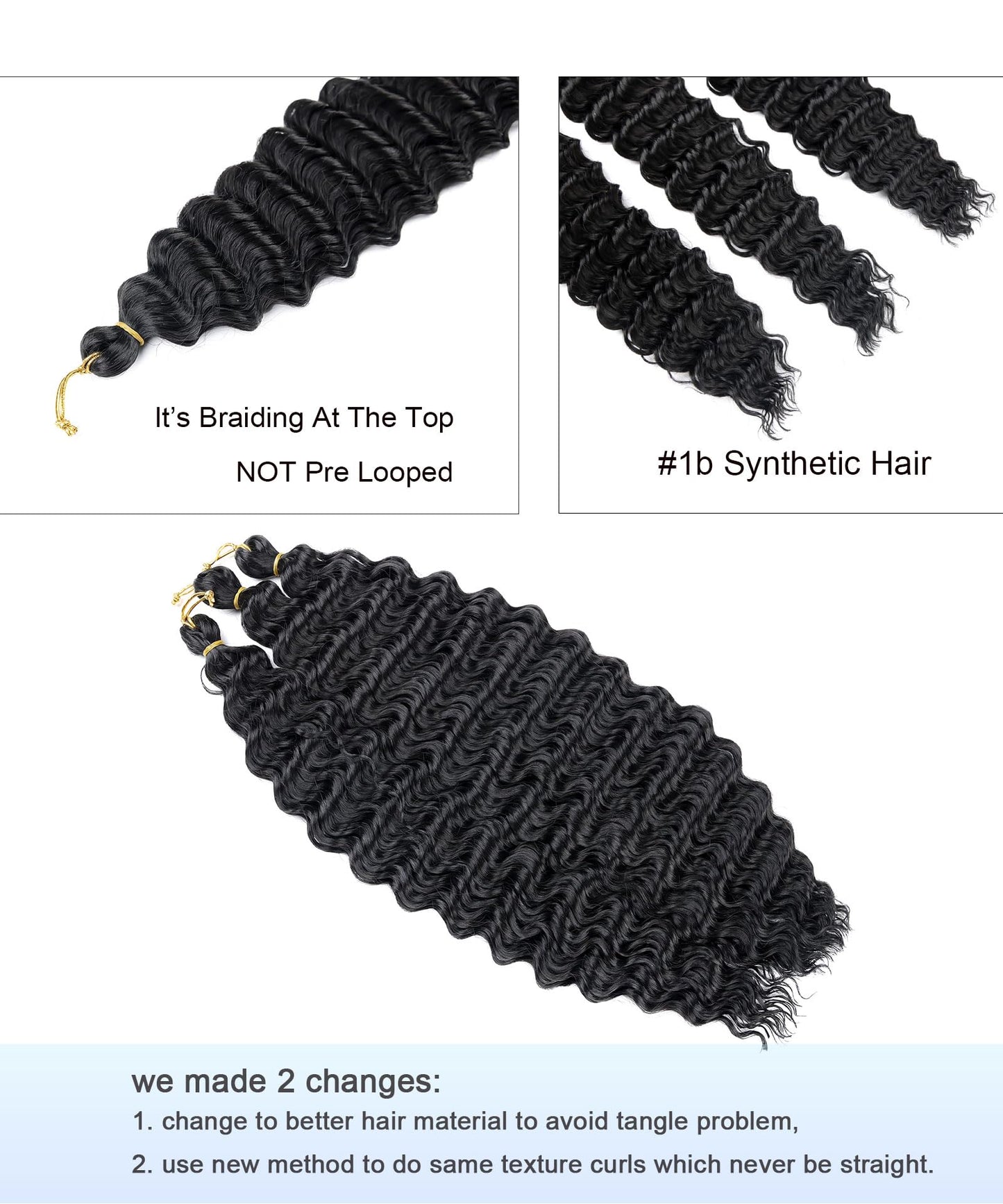 BATISI Water Wave Crochet Hair 6 Packs Curly Braiding Hair for Boho Braids Synthetic Bohemian Curly Crochet Hair 14 Inch #1b Black