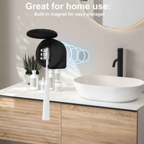 Cahot Toothbrush case Holder, Toothbrush cleaner and Holder Cover Caps with Fan Drying, Rechargeable Portable Toothbrush Case Fits Most Electric and Manual Toothbrushes (Black)