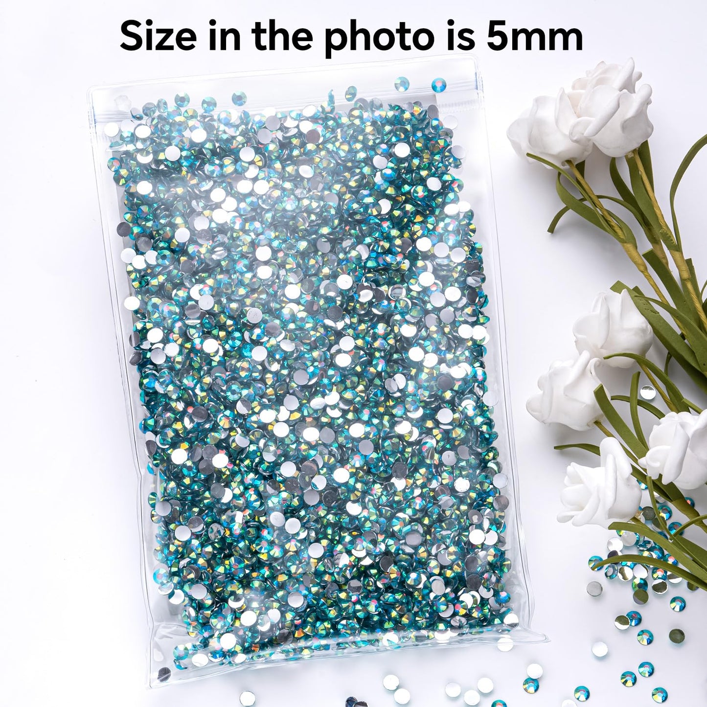 Aquamarine AB Rhinestones Bulk, 5000PCS Flat Back Round Jelly AB Rhinestones Non-Hotfix Crystal Gems Wholesale for Crafts Makeup Nails Face Tumblers Clothes Shoes Handmade Decoration 5mm