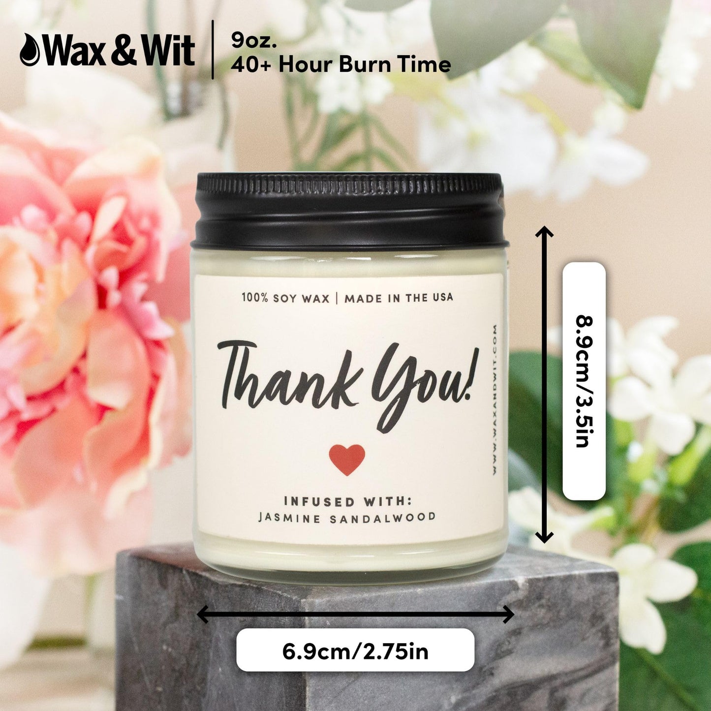 WAX & WIT Thank You Candle, Best Friend Candle, Thank You Gifts for Women, Thank You Gifts for Coworkers, Teacher Appreciation Gifts, Mothers Day Candle, Teacher Gifts for Women, White Candle â€“ 9oz