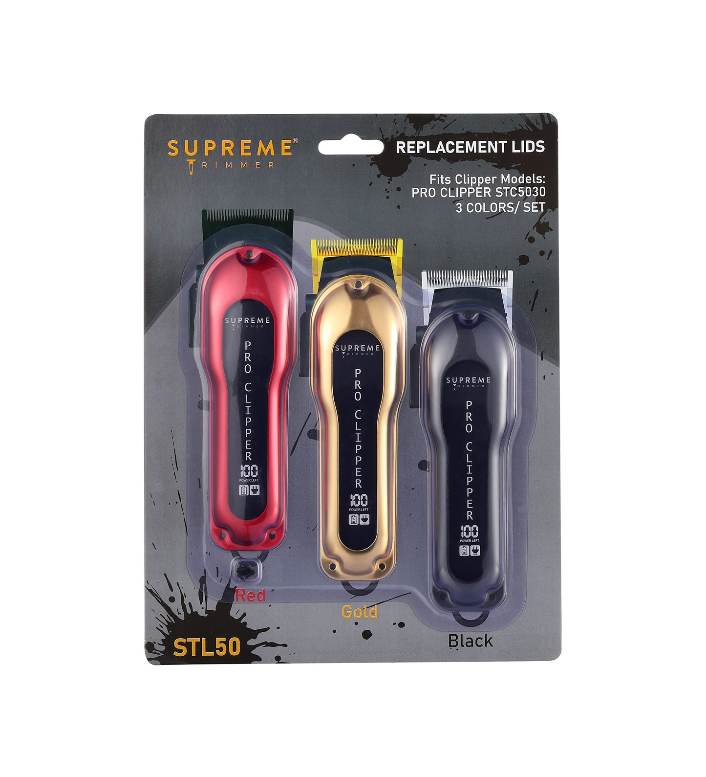 Supreme Trimmer STL50 Replacement Lids | 3 Colored Shells for STC5030 Pro Clipper | Red, Black & Gold