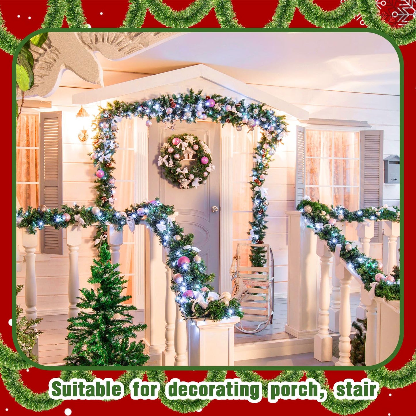 Hotop 10 Pcs Total 650 ft Christmas Garland Artificial Christmas Pine Decorative Garland Artificial Greenery Garland Decoration for Christmas Xmas Garland for Mantle Fireplace Stairs Railing Door