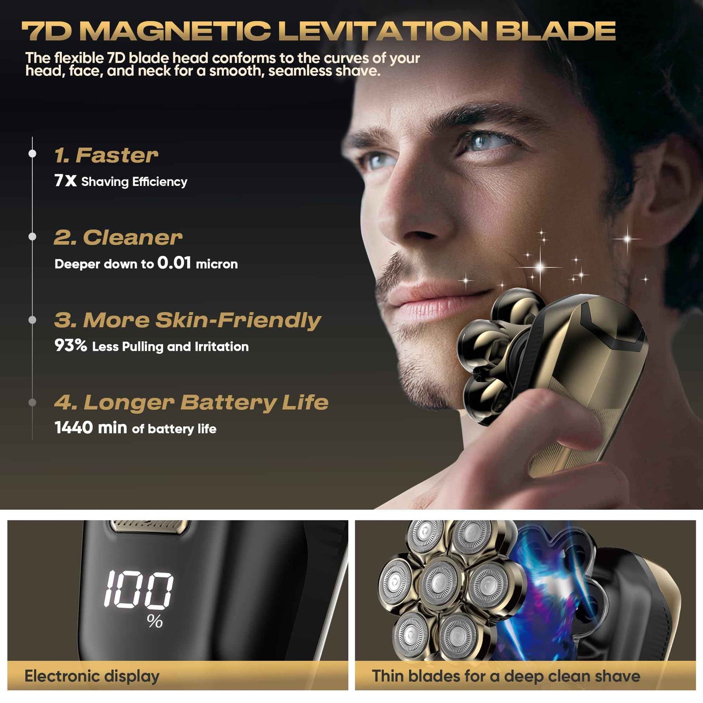 Electric Shaver for Women, Electric Razor with 7D Magnetic Shaver Heads, Wet Dry Waterproof Bald Head Trimmer Kit for Women & Men, Nose Ear Hair Trimmer, USB Rechargeable Clippers, Pink