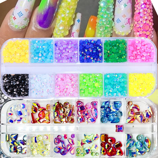 BELICEY Nail Art Rhinestones Colorful Flatback Round Rhinestones Charms Nail Gem Stones with K9 Bling Glass Crystals Diamonds Jewelry for Nail Design DIY Crafts Face Decoration