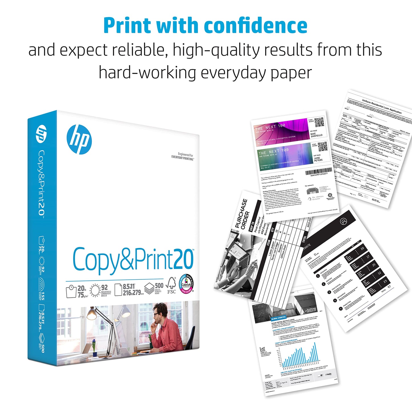 HP Printer Paper | 8.5 x 11 Paper | Copy &Print 20 lb | 1 Ream Case - 500 Sheets| 92 Bright | Made in USA - FSC Certified | 200060