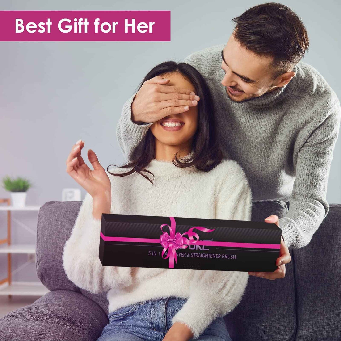 APOKE 3 in 1 Hair Dryer Brush Professional 1200W Powerful Ceramic Tourmaline 3 Heat/2 Speed Settings One Step Hair Dryer and Styler (Gray)