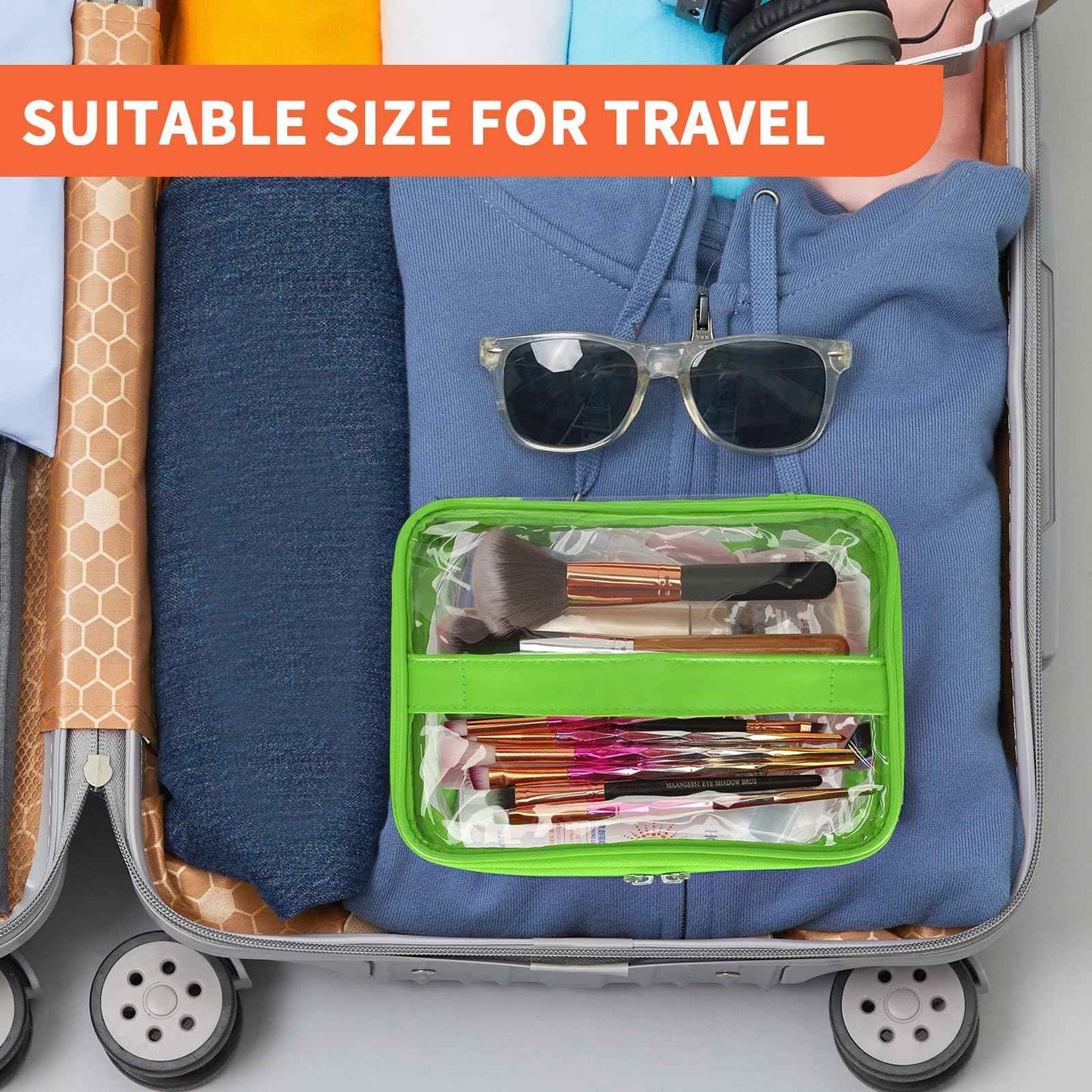 HAOGUAGUA Double Layer Clear Cosmetic Bag Makeup Bag, Waterproof Travel Toiletry Bag, Transparent PVC Pouch Organizer (Green)