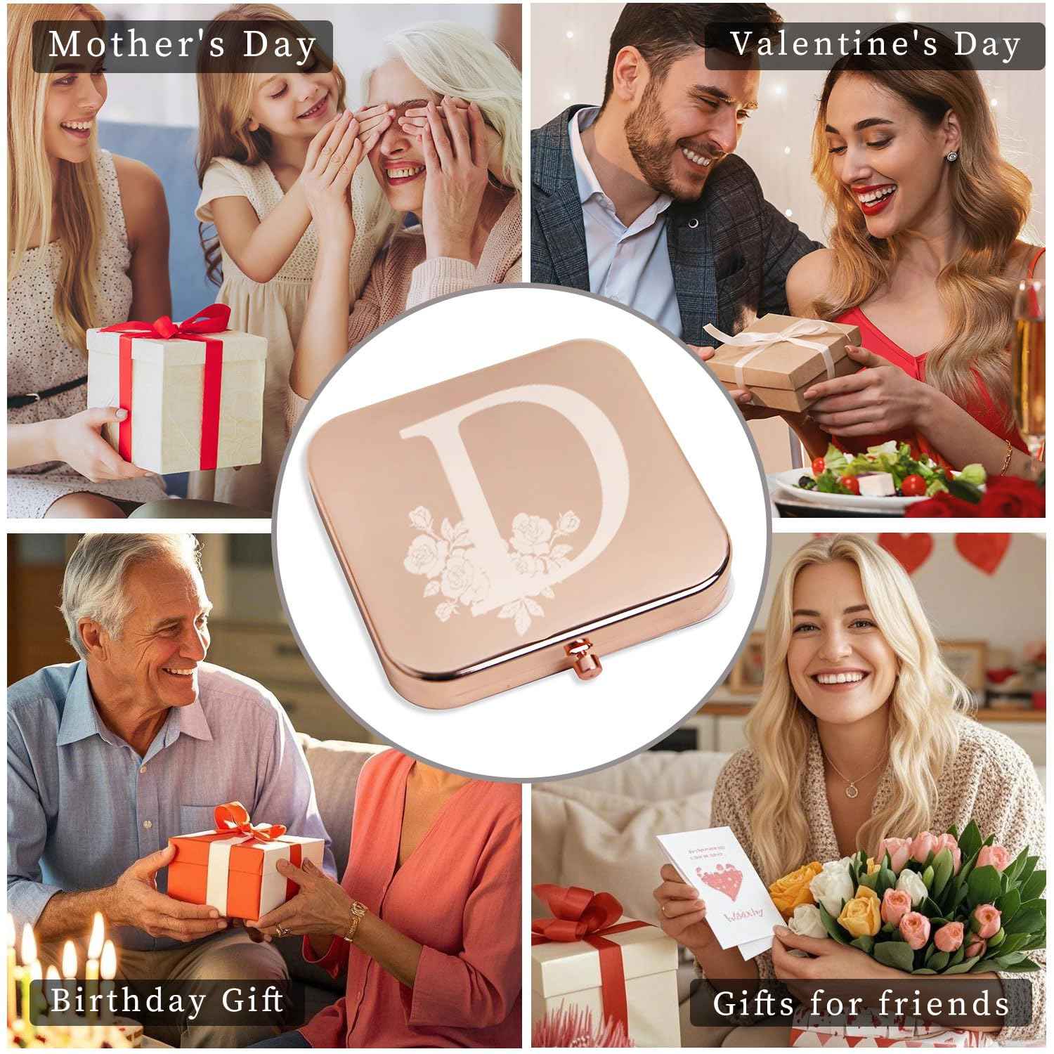 Ximruyuv Pocket Mirror for Women, Rosegold Square 2.8”×2.8” Metal Frame Double Sided Mini Magnifying 1X/2X Pocket Mirror for Men Can be Used as Gifts for Woman (D)