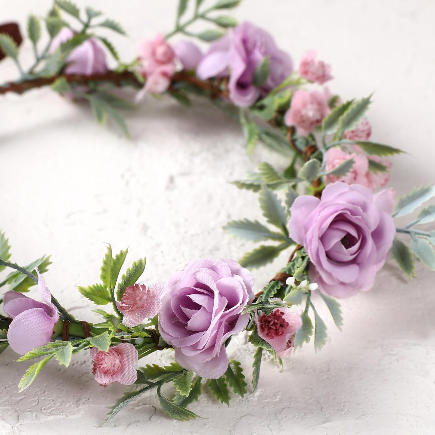 KorViSHOW Girl Purple Flower Crown - Traditional Round Rose Headband Elegant Headband Purple Flowers And Green Leaves Accessories Renaissance Festival Birthday Party Headband Wedding Shoot